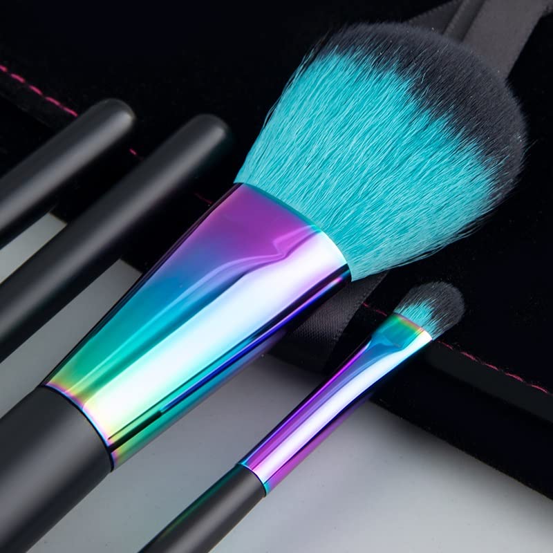 Mgwye 7pcs arco -íris pincéis de maquiagem profissionais com bolsa de cosméticos Bolsa portátil Push