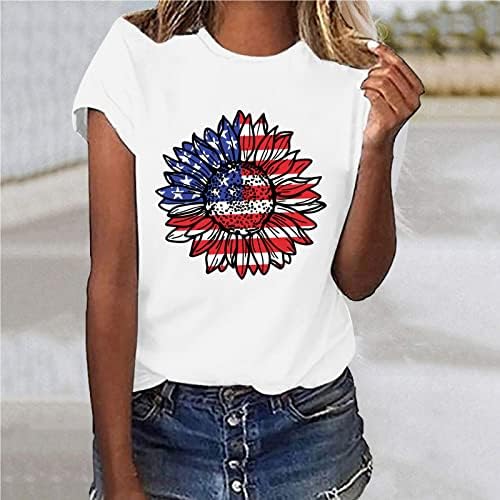 4 de julho Camisas femininas American Flag Tshirt Summer Casual Tops