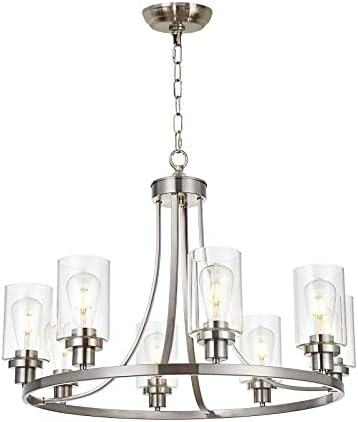 Melucee Modern Candelier Timbro de níquel escovado 8 luzes, luminárias de sala de jantar Luminárias penduradas Industrial Pingente