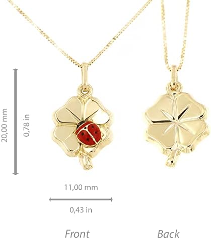 Lucchetta - Gold Shamrock, colar de pingente de trevo de quatro folhas, presentes de boa sorte, joaninha, 16+2 polegadas, colares
