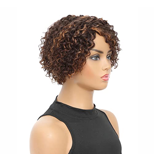 Peruca curta curta Yamzig, de perucas de cabelo humano para mulheres negras com grandes perucas laterais de onda encaracolada de 8 polegadas Pixie Cut Brasy Remy Hair para uso diário