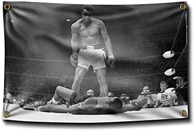Banger - Muhammad Ali vs Sonny Liston Knock Out Punch Motivational Inspirational Office Gym Dorm Wall Decor Decor Design em uma bandeira de 3x5 pés com 4 ilhós para facilitar o enforcamento. Bandeira autêntica de banger