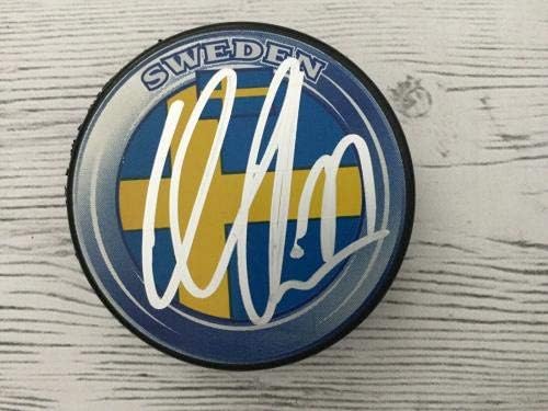 Victor Hedman assinou autografado sueco Hockey Puck PSA DNA Coa Go Lightning A - Pucks de NHL autografados