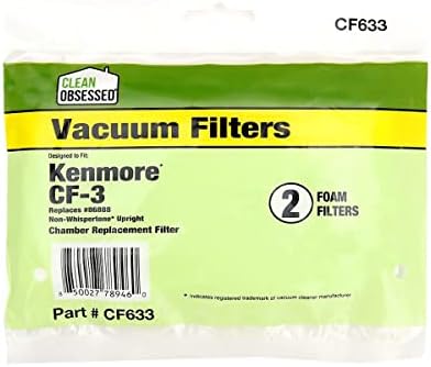Filtro de substituição obcecado limpo para Kenmore CF-3, substitui o OEM # 86888, se encaixa na vertical não-Whispertone, inclui dois filtros de substituição de câmara