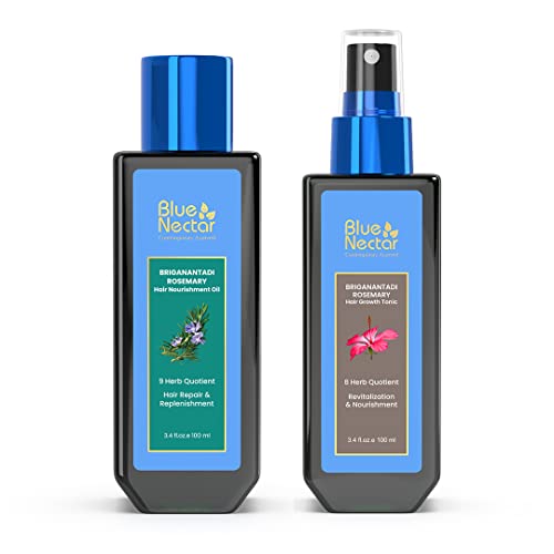 Óleo de cabelo ayurvédico de néctar azul com óleo essencial natural para o crescimento do cabelo, controle de queda de cabelo e controle de caspa