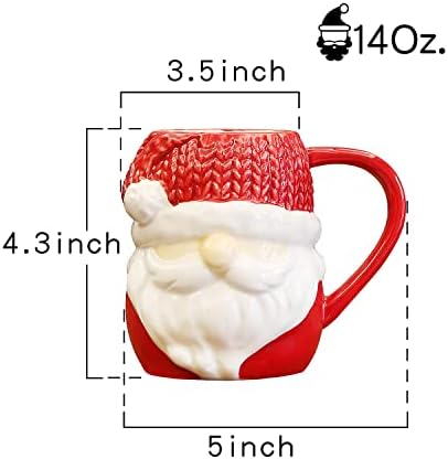 Caneca de Natal de Cerâmica de Huilairen Santa | 14 onças | Copo de cerâmica feita à mão para café, chá, água do leite | Decoração de