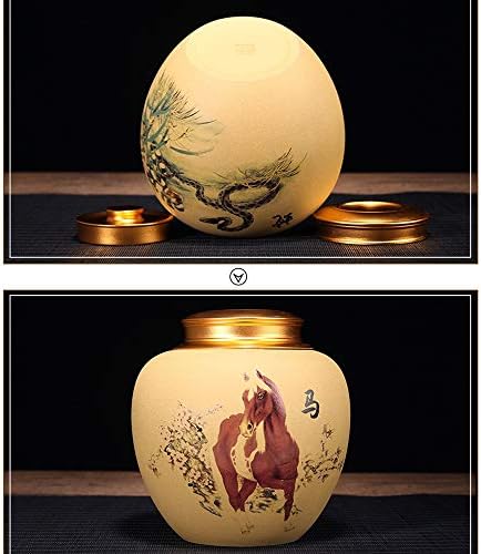 Rahyma Weiping - Cremação de cerâmica Urnas para cinzas humanas ou cinzas de estimação, urna funerária memorial, padrão de animal zodíaco chinês, ox