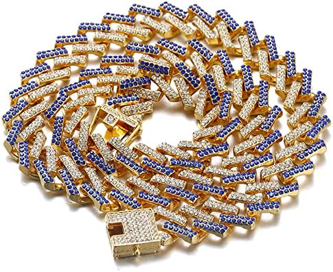 Cadeia de ouro de halukakah para cães grandes, colar de colar cubano de diamante 14 mm 18k diamantes azuis de ouro real de 18k de 20 tamanho com caixa de presente grátis, apenas decoração