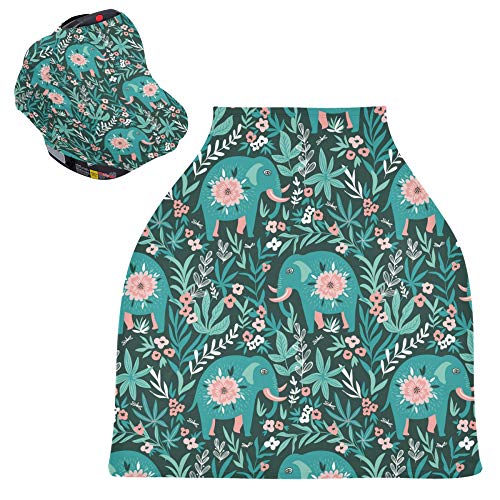 Yyzzh Elephant Floral Pattern Jungal tropical Boho Design Exceptivo capa de assento de carro de bebê com cobertura
