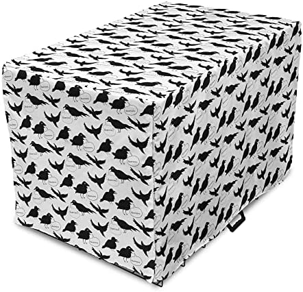 Capa lunarable Raven Dog Crate, padrão contínuo temático gótico com pássaro dizendo nunca mais e voador, fácil de usar capa de canil para cachorros para cães pequenos gatinhos, 42 polegadas, cinza e branco de carvão
