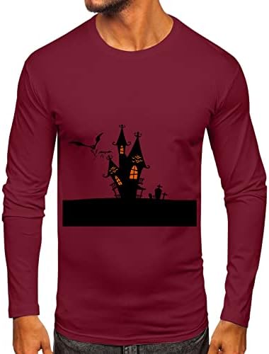 Tops de Halloween de Zddo para homens, festa casual caseira com estampa de manga longa de manga longa gráfica slim fit workout