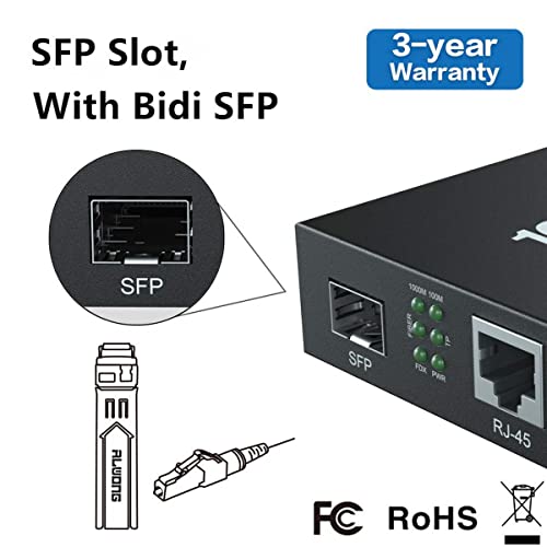 Um par de 1,25g BIDI Media Converter, slot SFP, com um par de transceptores BIDI SFP, SMF, 20 km e 2-pacote Black Cat.7