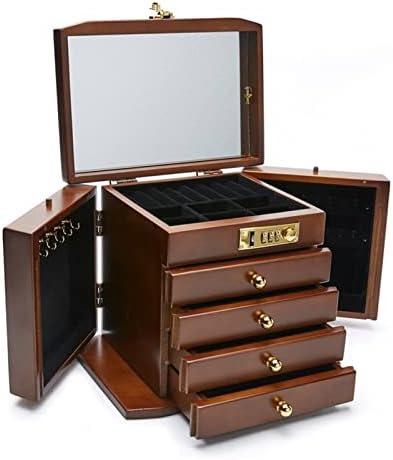 Qiaononai zd205 caixa de jóias de madeira para mulheres, caixa de madeira sólida com trava combinada para jóias relógios