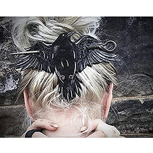 Hairpin de Holosie Pakeni com um corvo preto, corvo de Barrette, cabelos de Halloween Bat Hairpin, Metal Hairpin Raven, acessórios para cabelos góticos para mulheres meninas