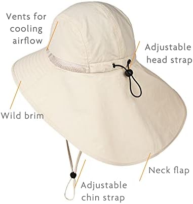 Camptrace Wide Brim caminhada chapéu homens com retalho de pescoço Sun Protection UV Chapéu ao ar livre de verão