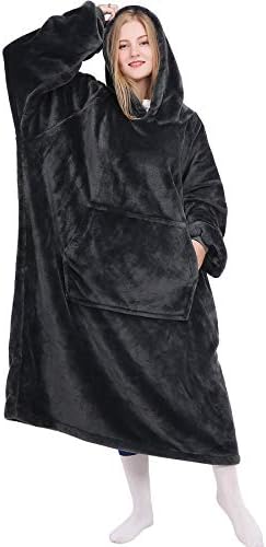 Hoodie de cobertor vestível Kpblis para mulheres e homens, moletom com capuz enormes enormes, moletom, quente e aconchegante cobertor de lã vestível com mangas e bolso gigante para adultos e crianças, cinza escuro