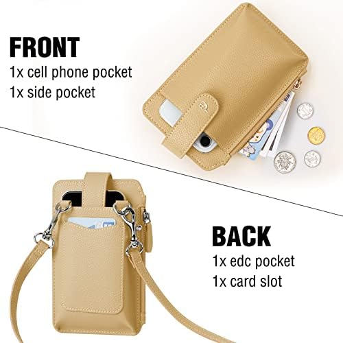 LuckyCoin Small celular bolsa Crossbody carteira com cinta para mulheres, bolsa de ombro de couro vegano premium com slot de cartas
