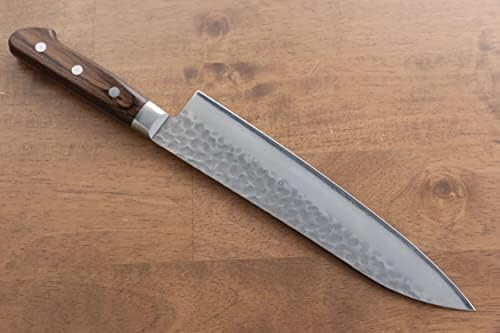 Seisuke aus8 martelado gyuto faca japonesa de 210 mm de madeira marrom pakka