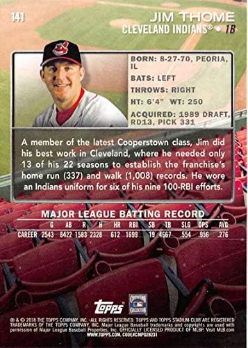 2018 Topps Stadium Club #141 Jim Thome Cleveland Indians Baseball Card - GotBaseballCards