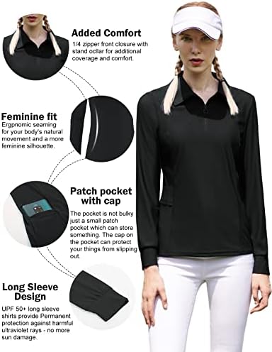 Camisa polo feminina de Jack Smith zípe de colarinho atlético camisa de manga comprida com bolsos laterais