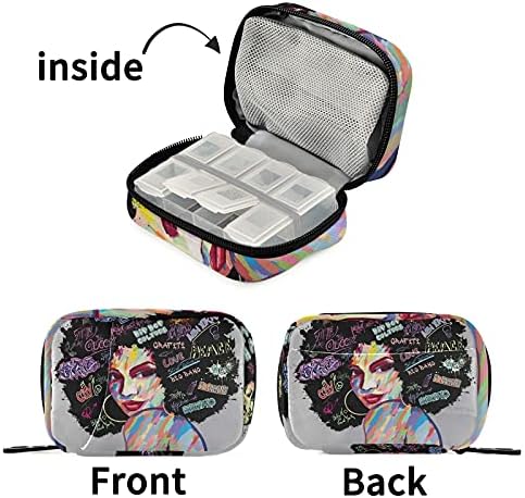 Retrato American Woman Pill Case Bag Pill Organizer Box com zíper portátil Vitamin Fish Oil Medicine Case para Business Business de Viagem de Camping Sport