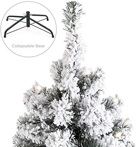 Topyl 5ft Artificial Christmas Tree Snow reunido, 200 galhos arburicados árvores de natal iluminados com luzes LED brancas quentes e suporte de metal, decoração de férias perfeita