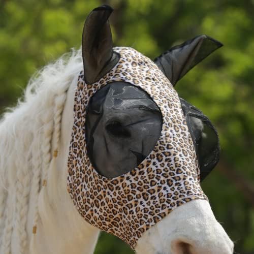 Máscara de mosca do cavalo, máscaras de mosca para cavalos com orelhas, confortável e elasticidade Lycra Upgrade Fly Mask com