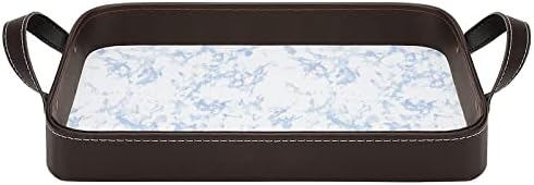 Bandeja decorativa de couro de textura de mármore azul organizador de armazenamento de bandeja com alças para hotel