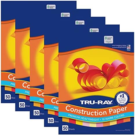 Papel de construção de raios TRU, variado quente, 9 x 12, 50 folhas por pacote, 5 pacotes