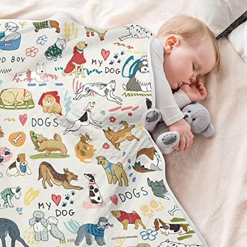 Cobertor de cães engraçados cobertores de algodão para bebês, recebendo cobertor, cobertor leve e macio para berço, carrinho,