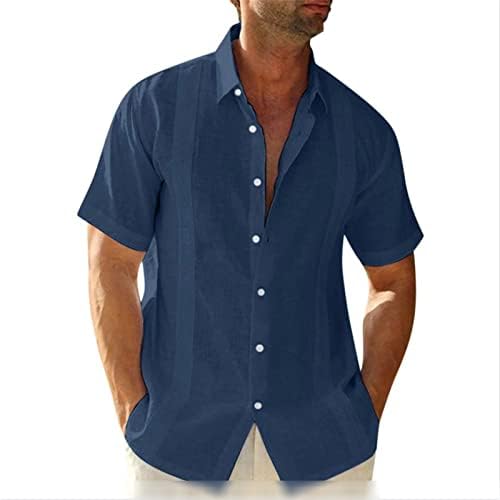 Praia masculina Simples, algodão de lapela e camisa de linho, verão de cor sólida de cor simples camisetas simples