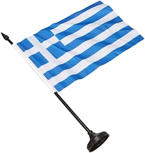 AZ Flag Grécia Bandeira 5 '' x 8 '' - Bandeira da mesa grega 21 x 14 cm - Beck de plástico preto e base