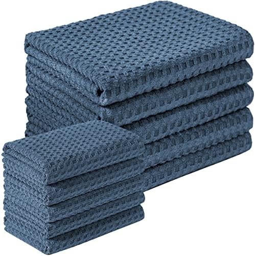 VNOSS WAFFLE THEAVE MICROFIBER TOLINHAS DE COZINHA E DO CLOTHS DE PLACO, 26 x 18 polegadas e 12 x 12 polegadas, conjunto de 10 toalhas de prato sem fiapos em massa para secagem de pratos de secagem