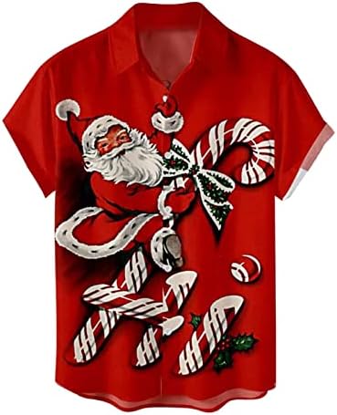 XZHDD Camisetas de manga curta de Natal para homens, engraçado Natal Santa Claus Botão de impressão para a festa casual