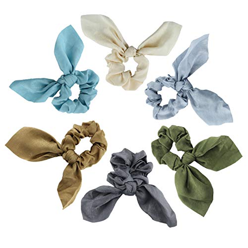 Jiris 6 PCs cetim Silk Hair Scrunchies Rabbit Bunny Ear Bow Bowknot Scrunchie Bobbles Elastic Hair Bands Bands Ponytail Solter