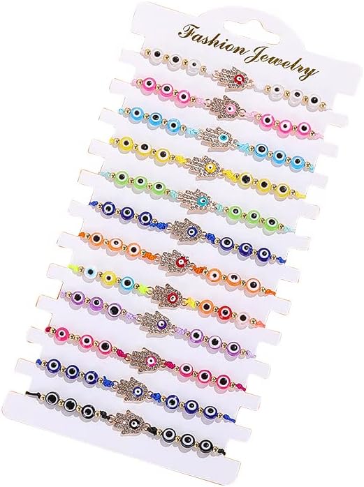 Bling colorido 12 peças Bracelets de olho malignos Hamsa mexicana Bracelete de proteção à mão Bracelets elásticos