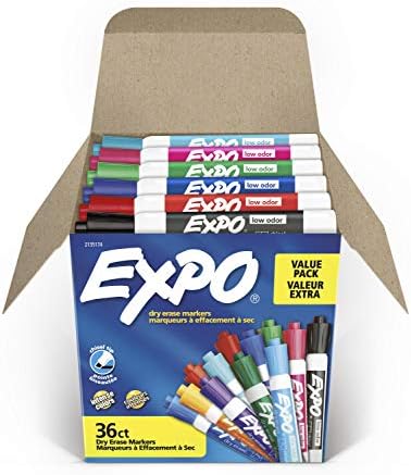 Marcadores de apagamento a seco de Baixo odor Expo, ponta do cinzel, cores variadas, 36 contagem e exposição marcadores de apagamento