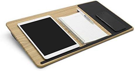 Ergomi Home Office Bamboo Portable Lap Desk com almofada macia, suporte de pulso, lados duplos, bandeja de leito