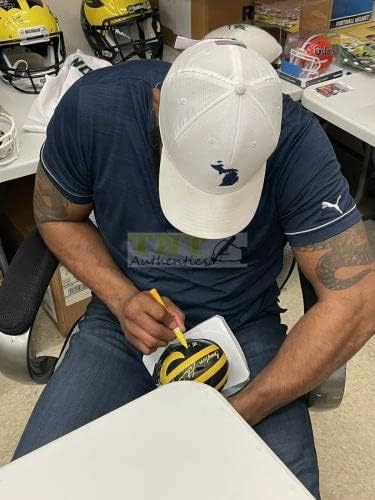 Braylon Edwards assinou e inscrito F -OSU Michigan Wolverines Mini capacete JSA CoA - Mini capacetes autografados da faculdade