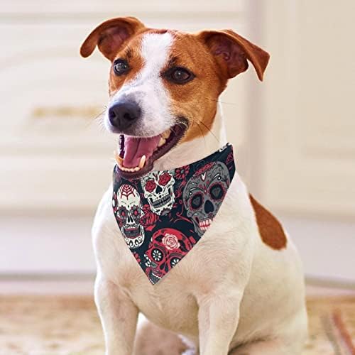 Flores de caveira vermelha cachorro bandana lenço de animais de estimação Bibs triangulares acessórios de lenço impresso