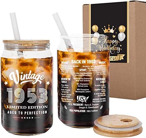 Presentes de 70º aniversário para homens, homens de 70 anos, decorações de aniversário para ele, 1953 Vintage Iced Coffee Charp Presens