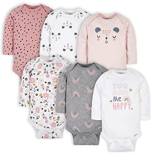 Pano de 8-Pack Burp de Gerber Baby Girls, macacões de manga longa de 6 pacote e conjunto de presentes para dormir de 4 pacote, urso, 0-3m