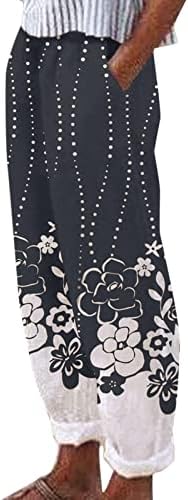 Calças Capri femininas, linho de linho de algodão casual laral laral pernas palazzo yoga capris Summer Summer Freathers