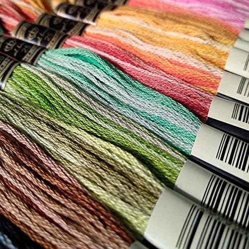 18 espetos multicoloridos variegados bordados de algodão pacote de fio