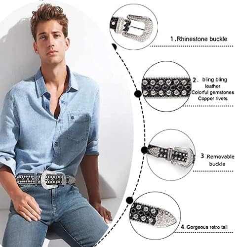 Vxrxal Men Fashion Rhinestone Belt Western Bling cravedado cinto de diamante de couro para jeans