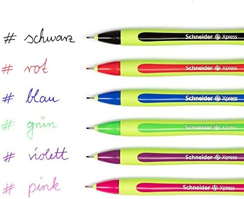 Schneider Xpress Premium Fininer, ponto poroso 0,8 mm, barril verde claro, cores de tinta variadas, carteira de 6 canetas: preto, vermelho, azul, verde, violeta, rosa