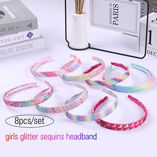 Wanyu Rainbow Bands 8 PCs Sweet Hairband Beads Cabeça para Girls Principal de Merreia de Sereia de Coração Impressa