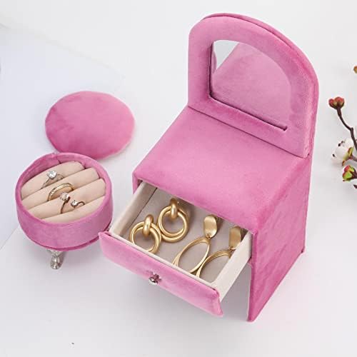 Colaxi Small Jewelry Box, Dolls Furniture, Jóias, estojo de bugigangas com espelho, cômoda para anéis, brincos, garotas do presente