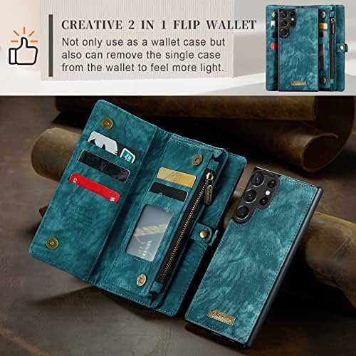 Kowauri para Samsung Galaxy S23 Caixa Ultra Wallet, carteira de couro com zíper Folio com suporte para suporte de cartão