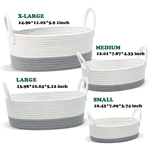 Caroéias Conjunto de 4 cestas de armazenamento de corda de algodão, cestas de prateleira para organizar caixas decorativas duráveis ​​e macias para viveiros e brinquedos para bebês, branco e cinza